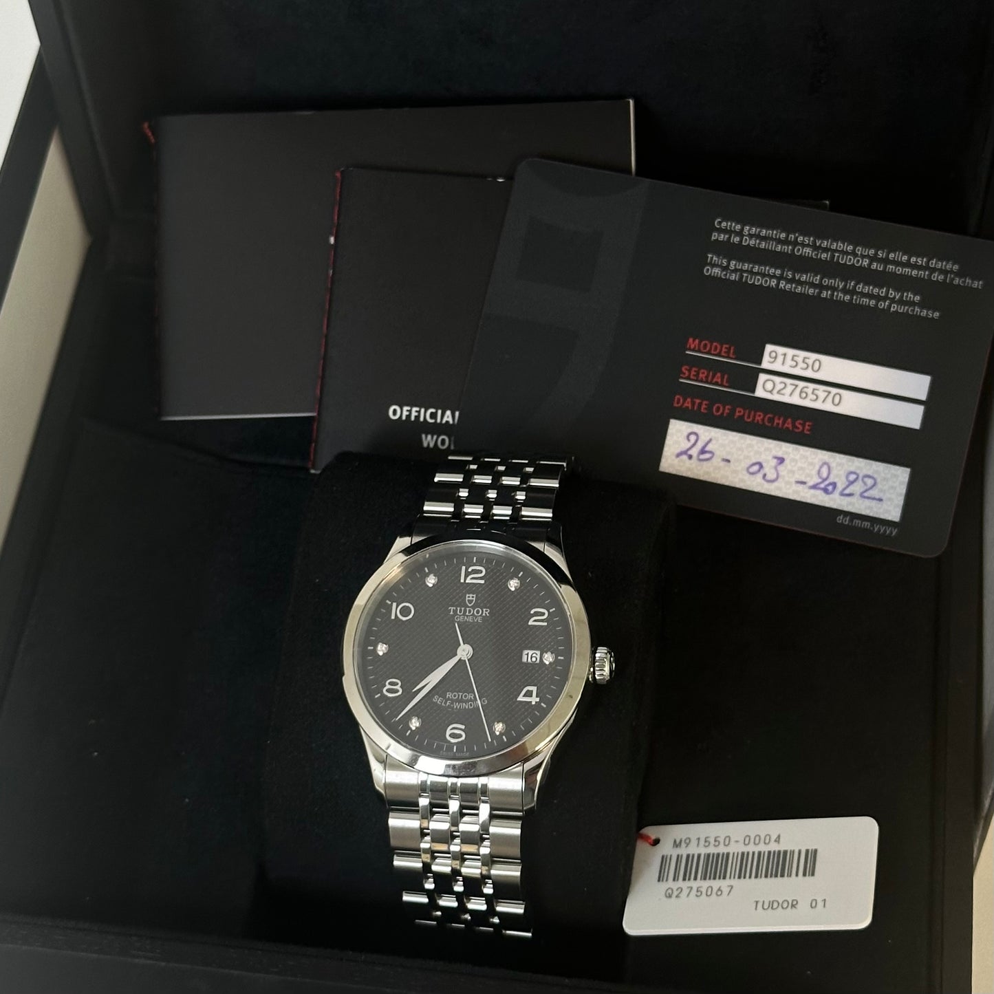 NEW Tudor 1926 Black Dial Diamond Marker 91550