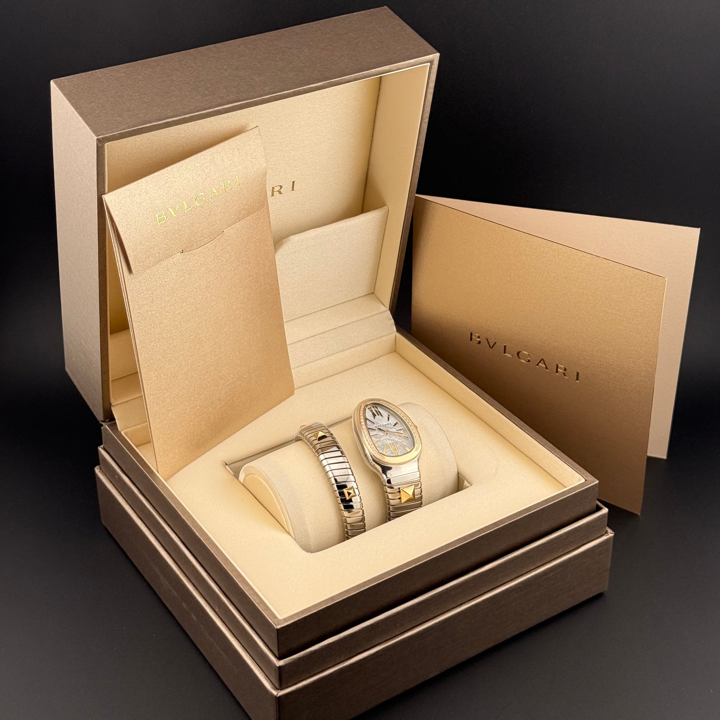 NEW Bulgari Serpenti Tubogas Mother of Pearl Dial 18k Gold & Steel 104301