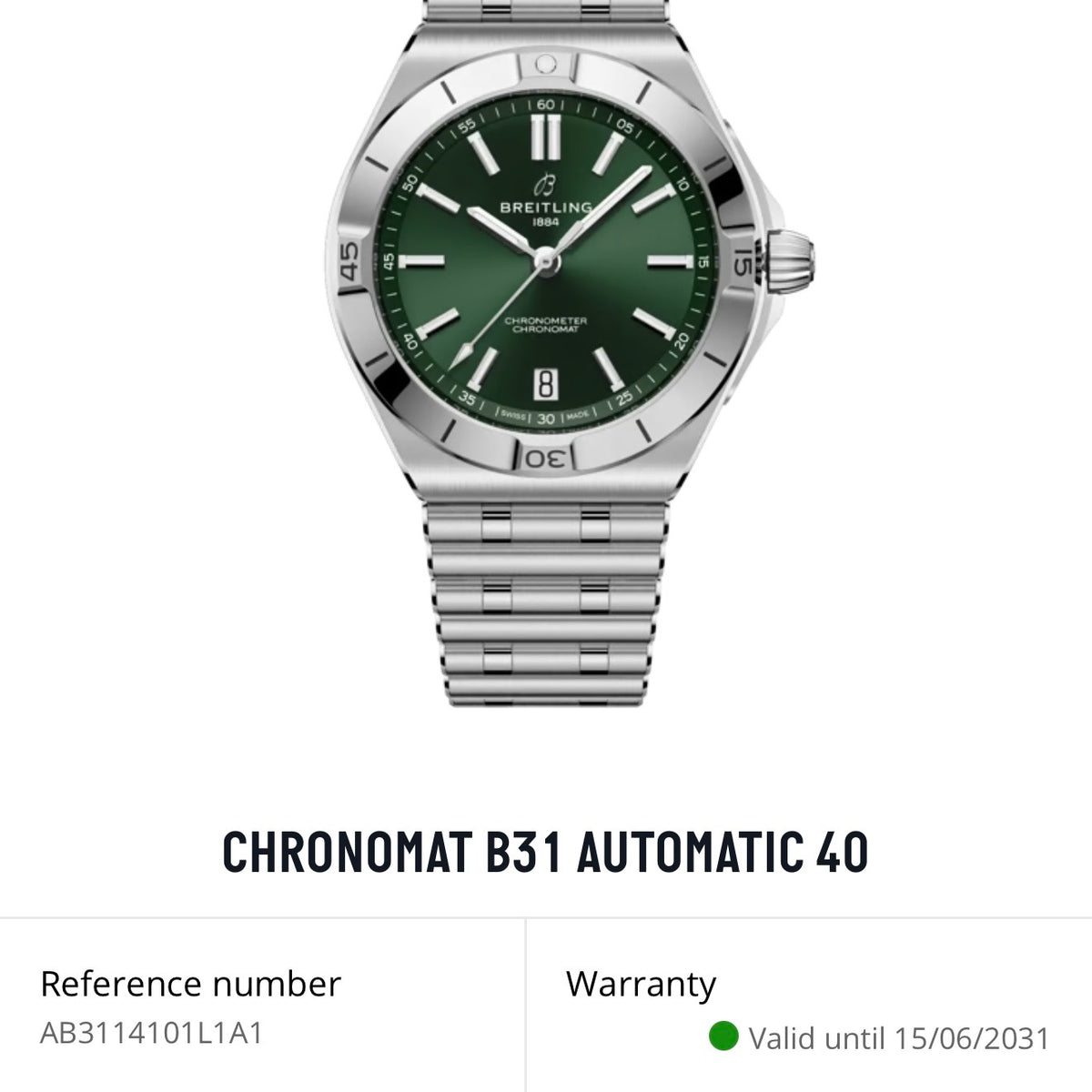 NEW Breitling Chronomat B31 40mm Green Dial AB3114101LA1
