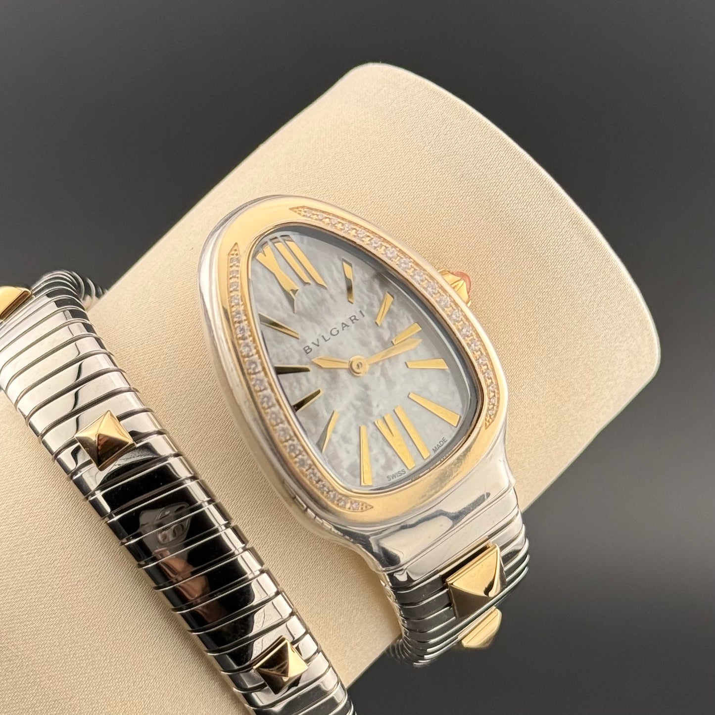 NEW Bulgari Serpenti Tubogas Mother of Pearl Dial 18k Gold & Steel 104301
