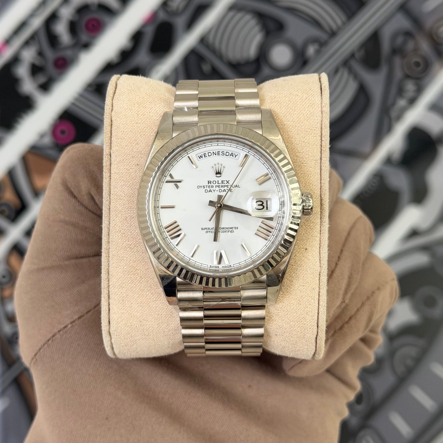 Rolex DD40 White Gold White Roman Dial
ref. 228238