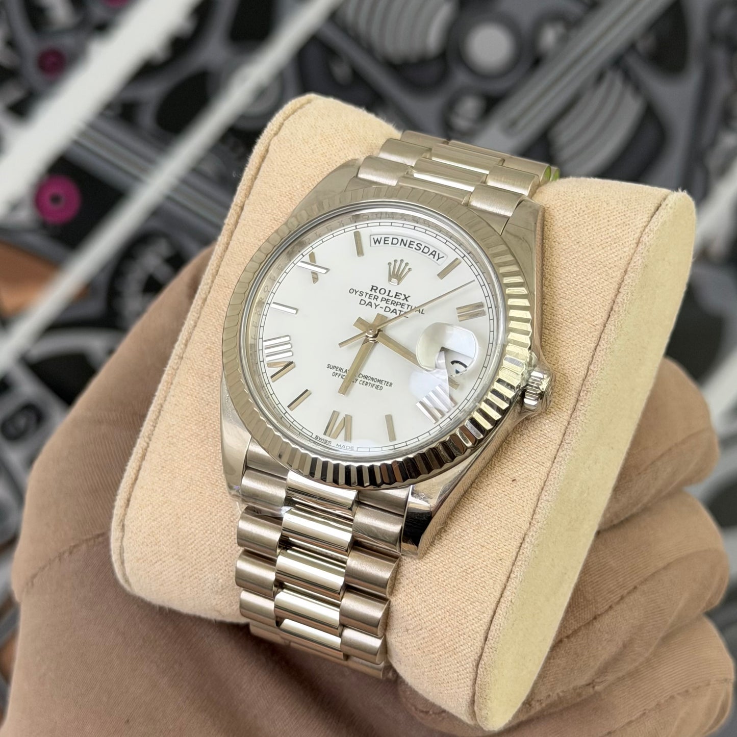 Rolex DD40 White Gold White Roman Dial
ref. 228238
