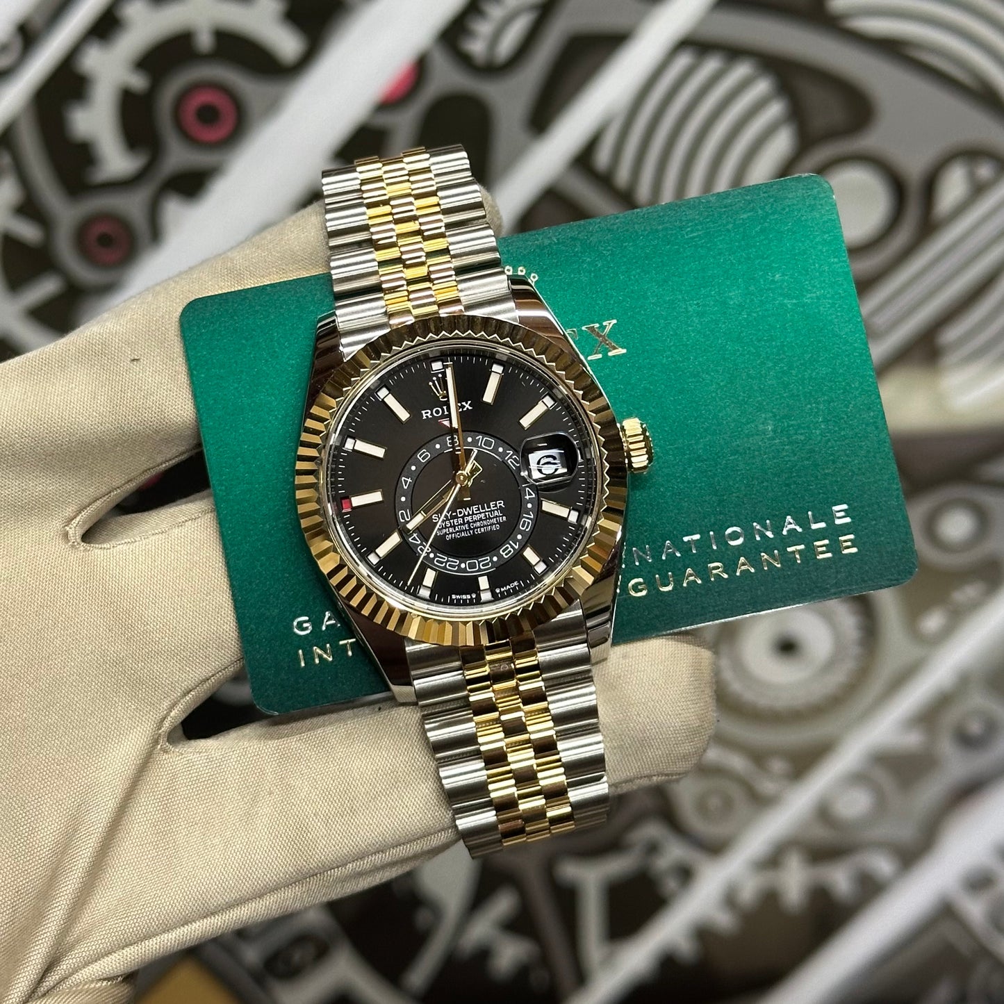 Rolex Two Tone SkyDweller Black Dial Jubilee 336933