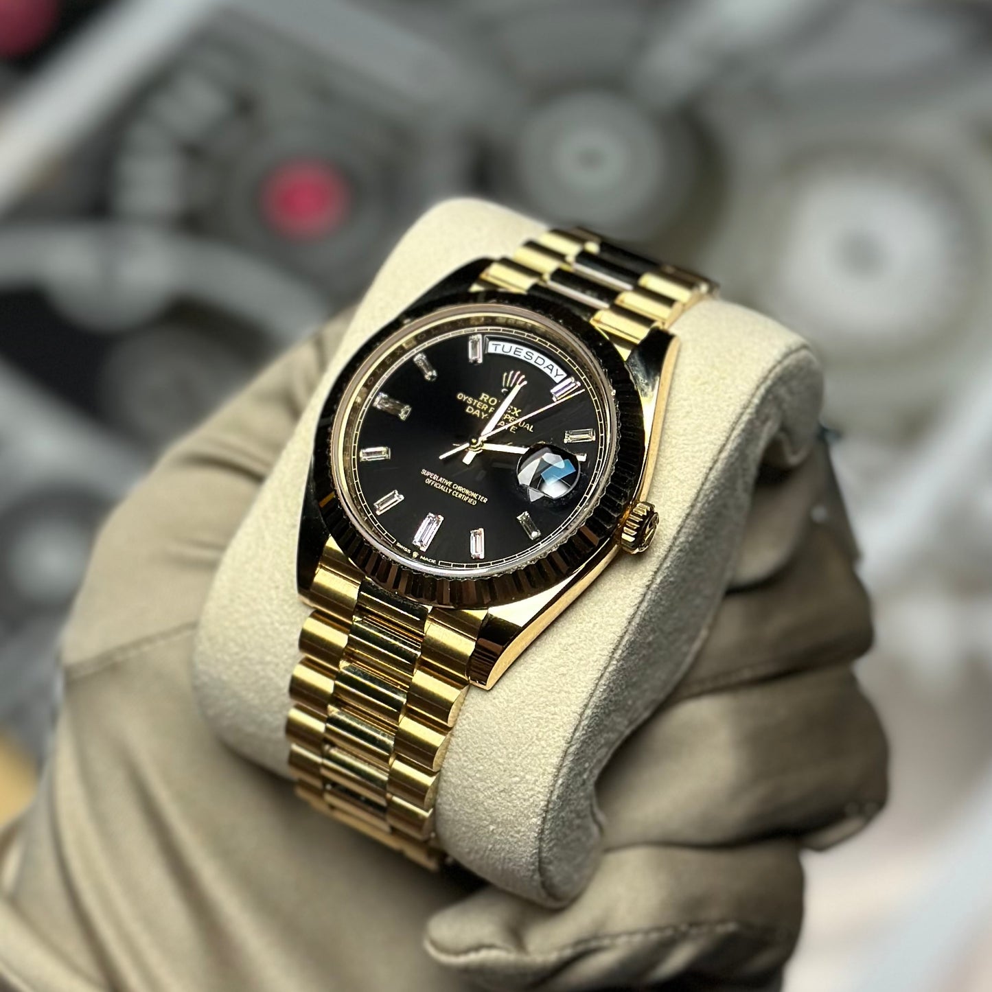 Rolex Day Date 40 Yellow Gold Black Diamond Dial 228238