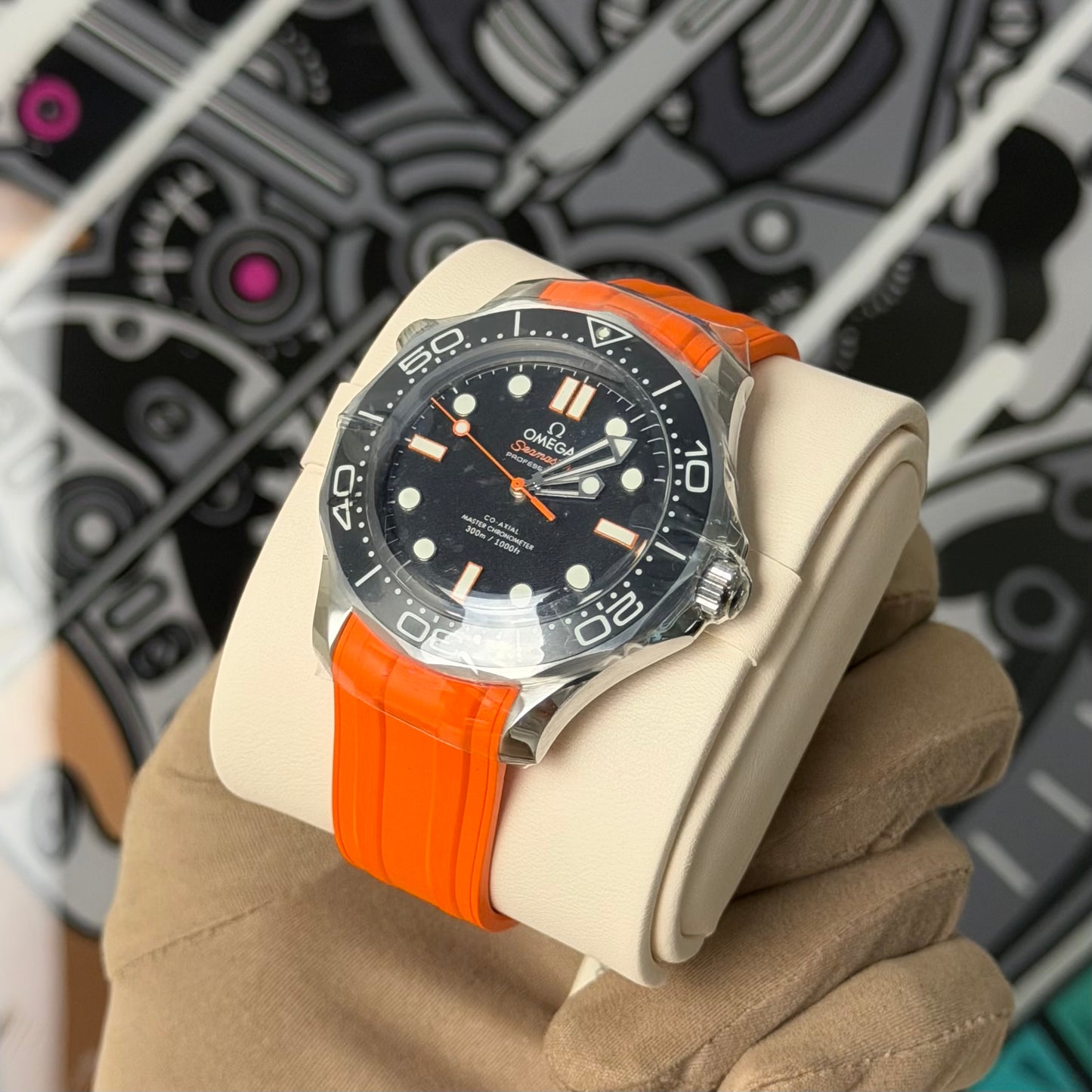 NEW Omega SeaMaster Diver Orange Rubber 210.32.42.20.01.006