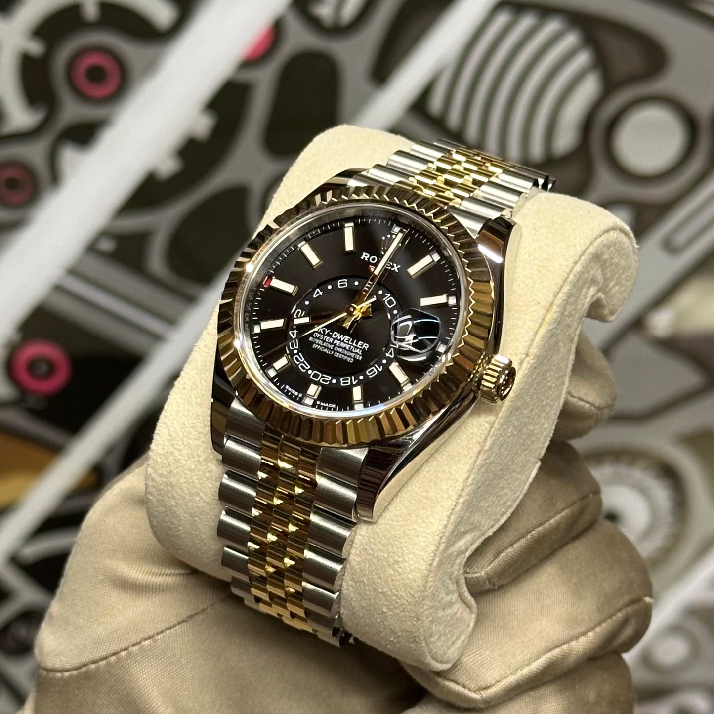 Rolex Two Tone SkyDweller Black Dial Jubilee 336933