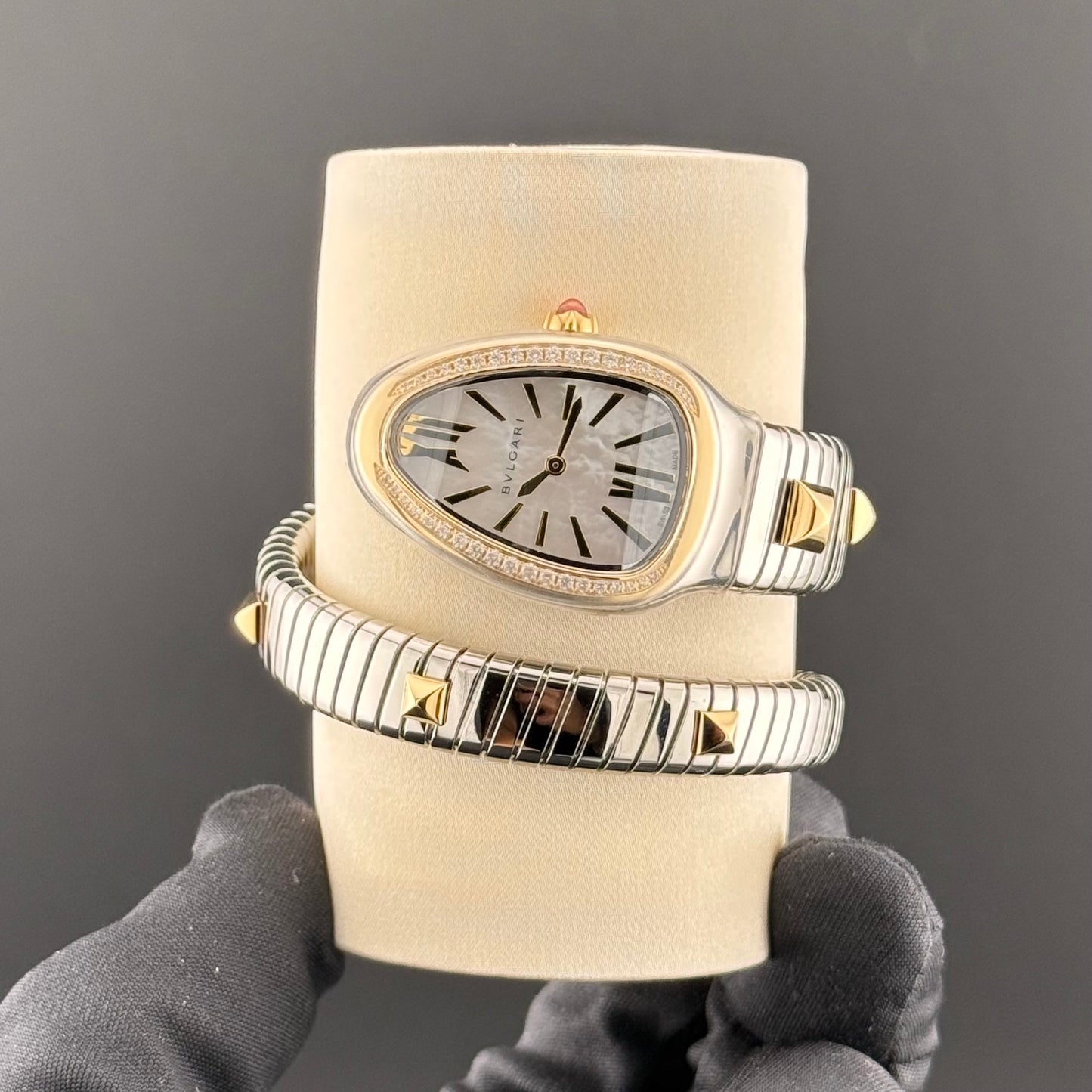 NEW Bulgari Serpenti Tubogas Mother of Pearl Dial 18k Gold & Steel 104301