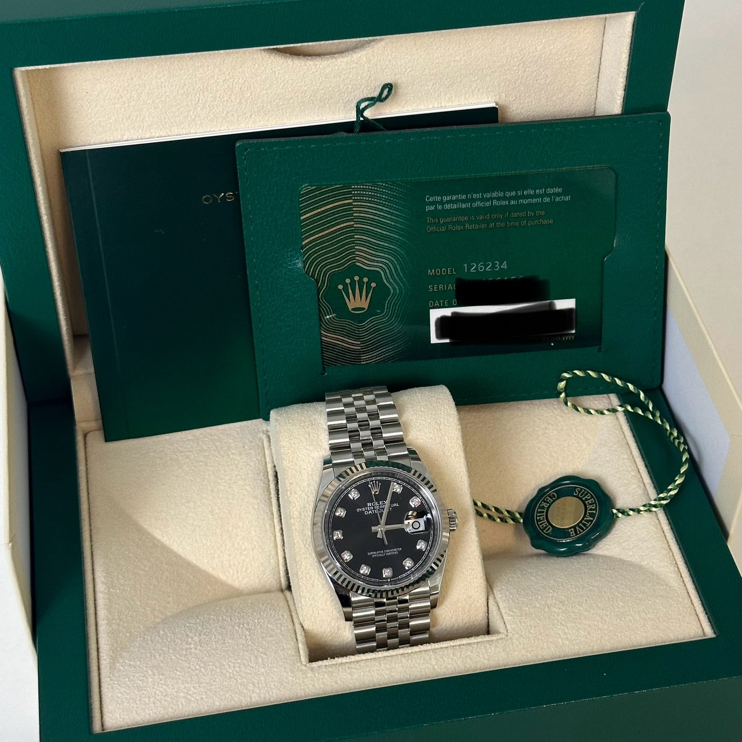 NEW Rolex DJ36 Diamond Black Diamond Dial 126234