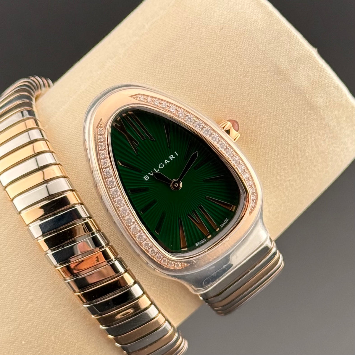 NEW Bvlgari Serpenti Tubogas Green 18k Rose Gold Diamond 102790