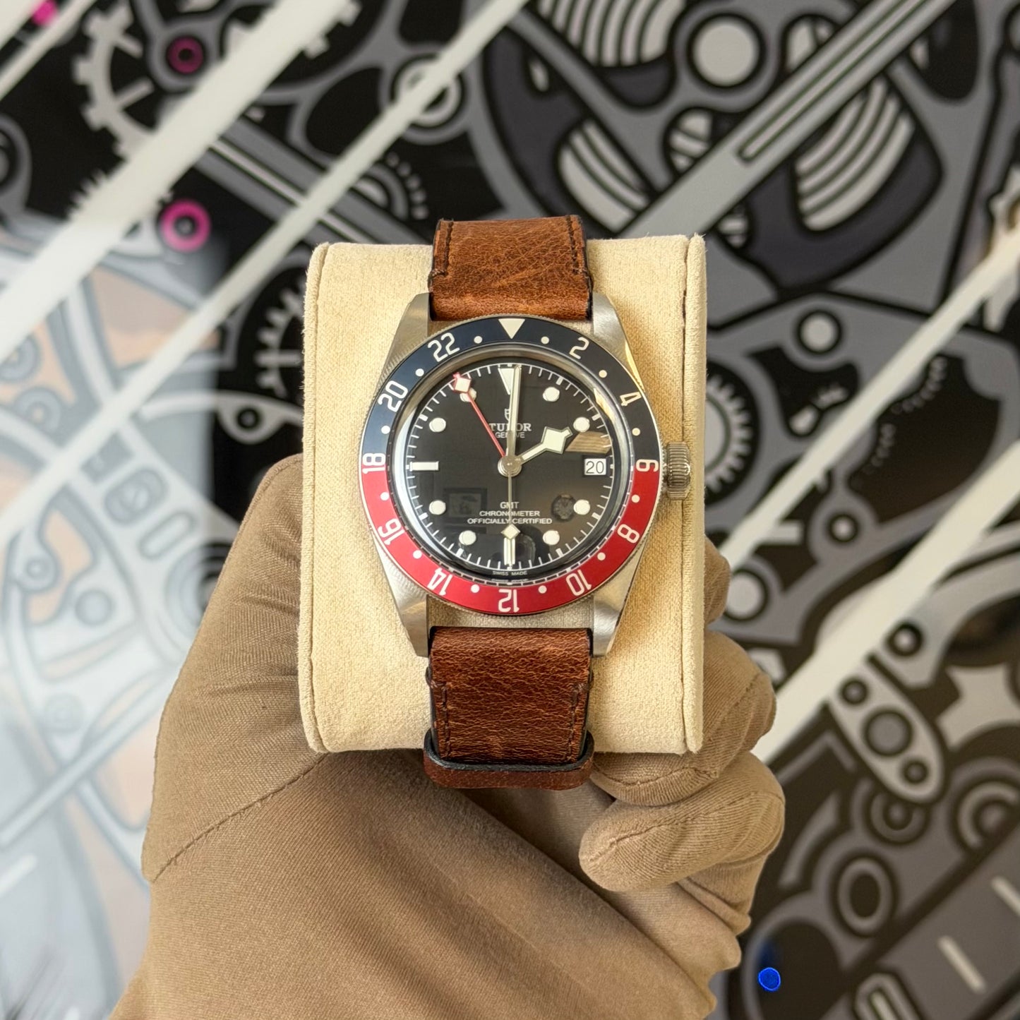 NEW Tudor GMT Pepsi Leather Strap Model 79830RB