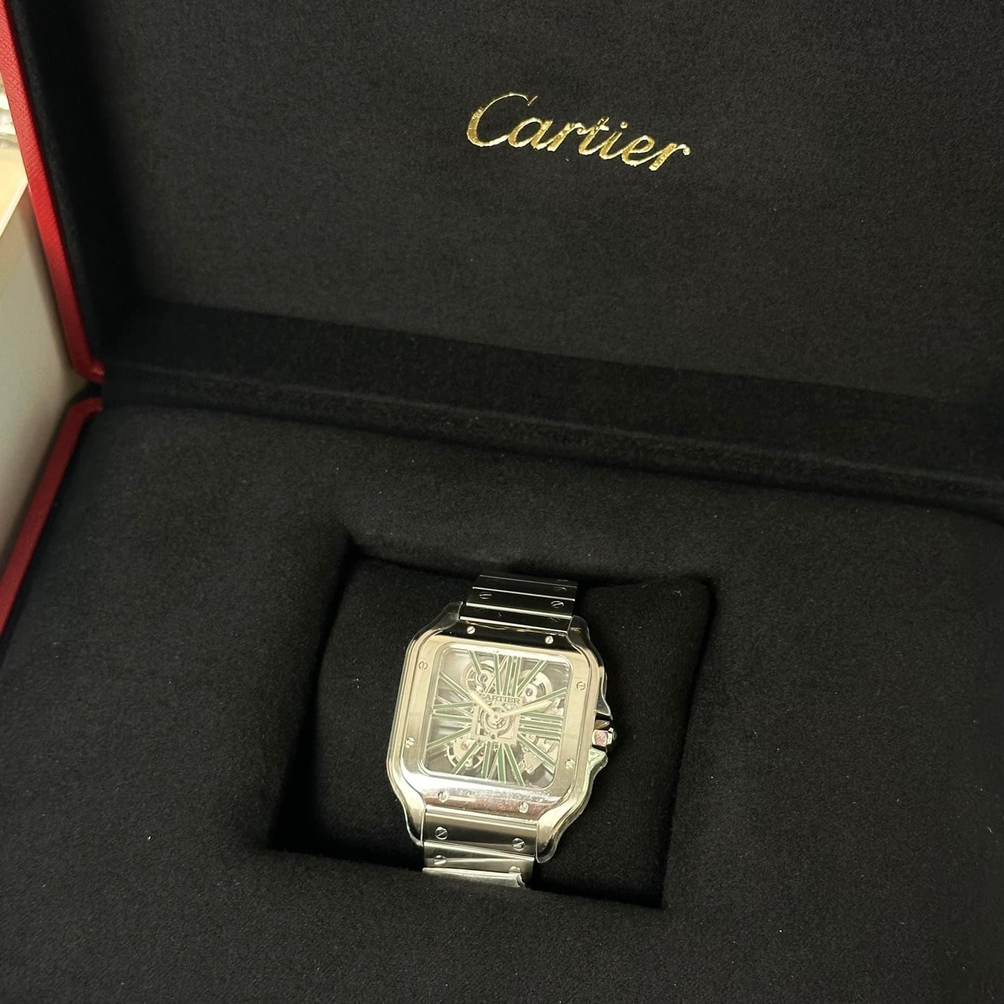 NEW Cartier Large Santos Skeleton Green WHSA0028