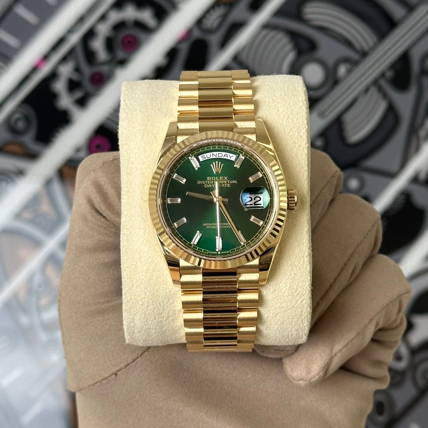 NEW Rolex DD36 Yellow Gold Green Diamond Dial 128238