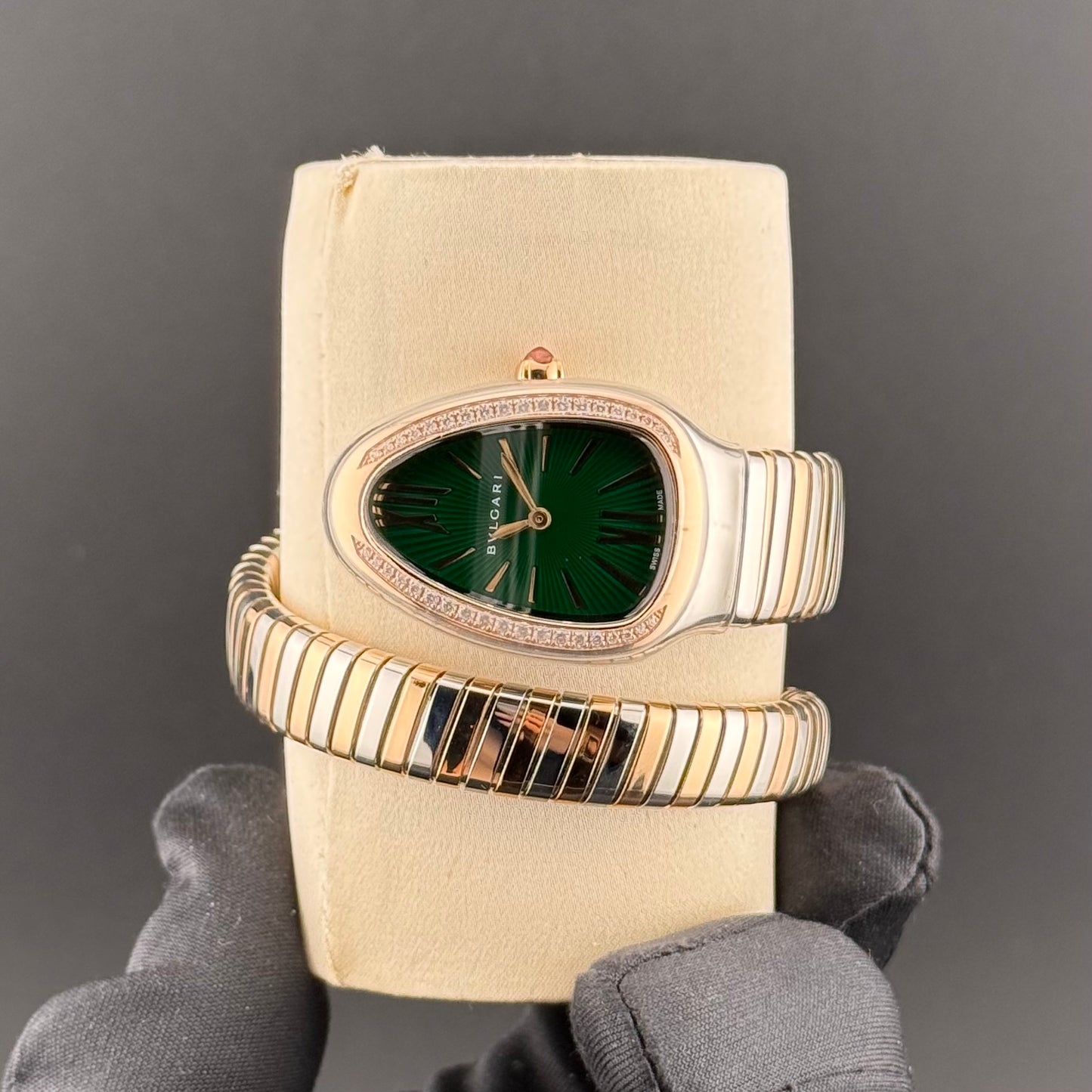NEW Bvlgari Serpenti Tubogas Green 18k Rose Gold Diamond 102790