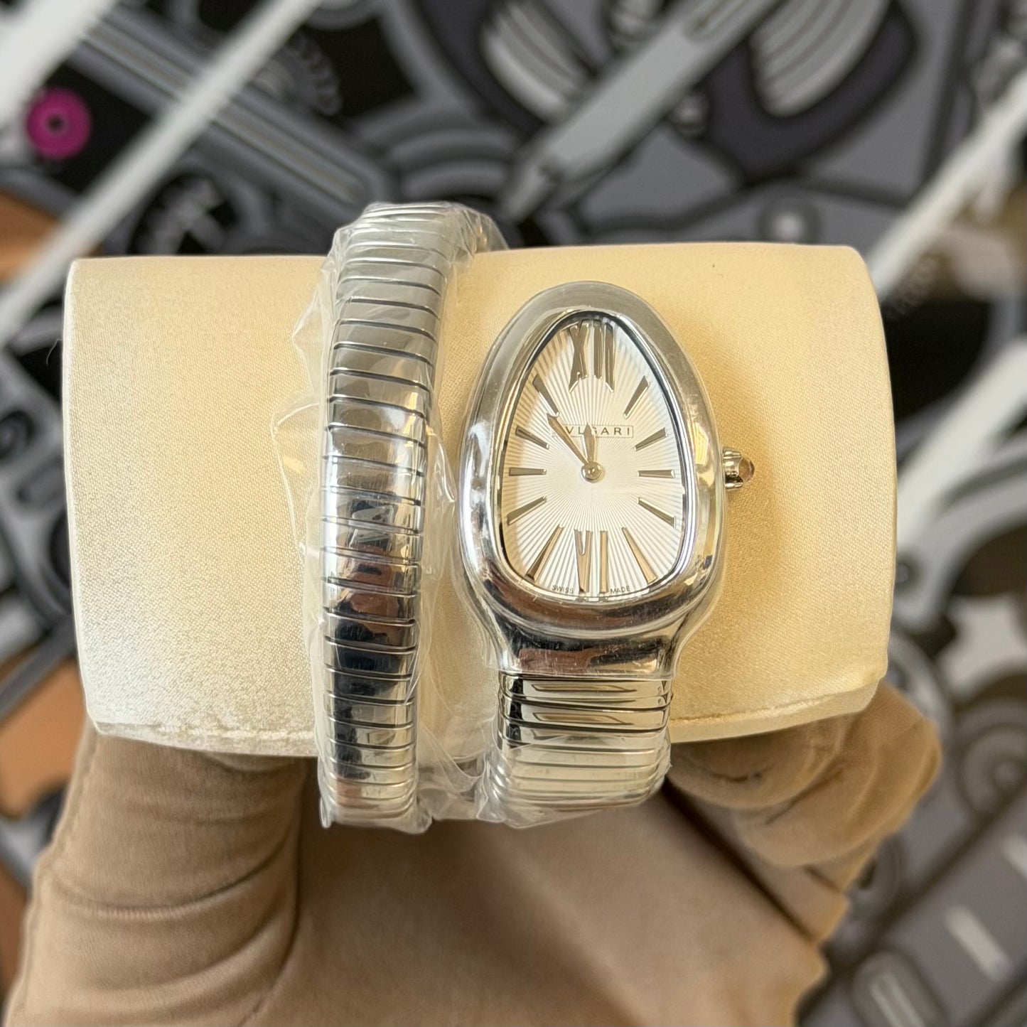 NEW Bvlgari Serpenti Tubogas Steel White 101817