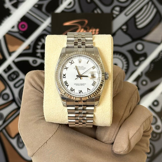 Rolex Datejust 36 White Roman Fluted Jubilee 116234