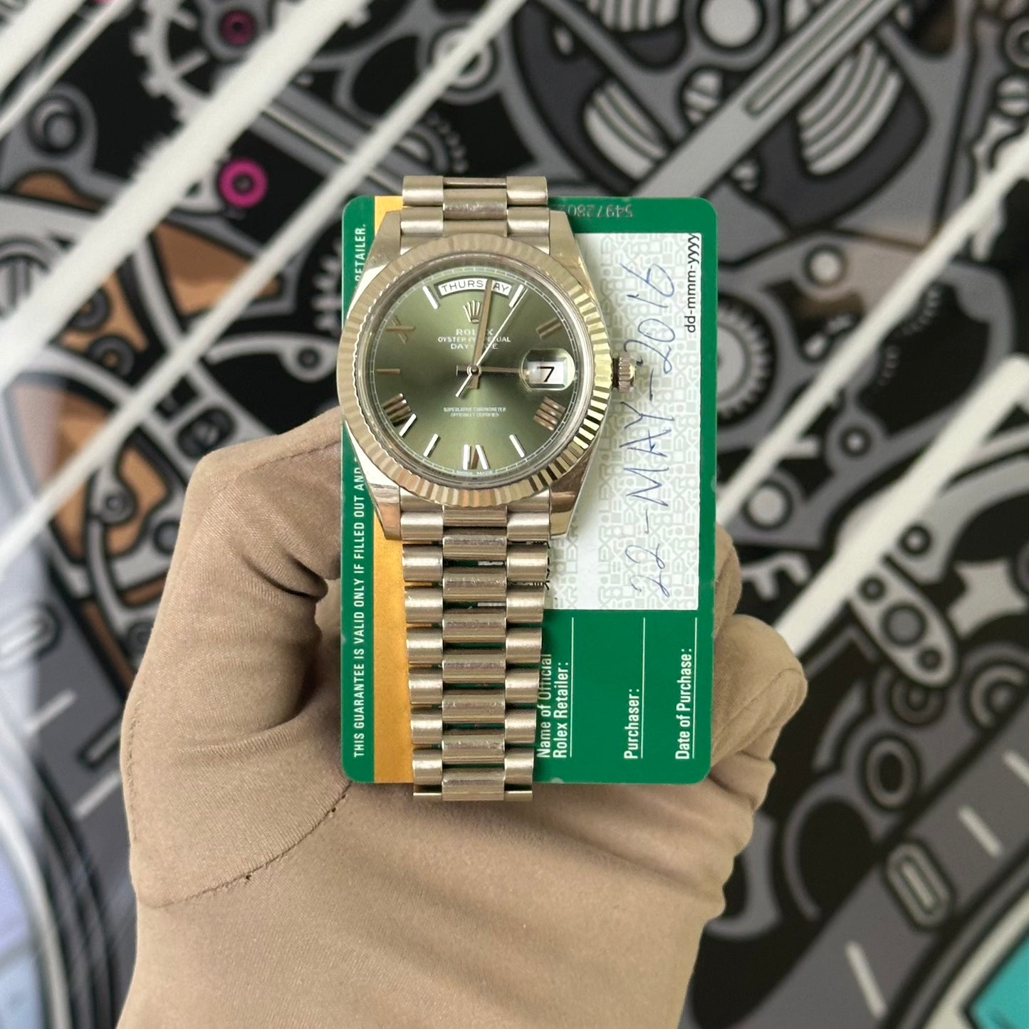 Rolex Day Date 40 White Gold Olive Dial 228239