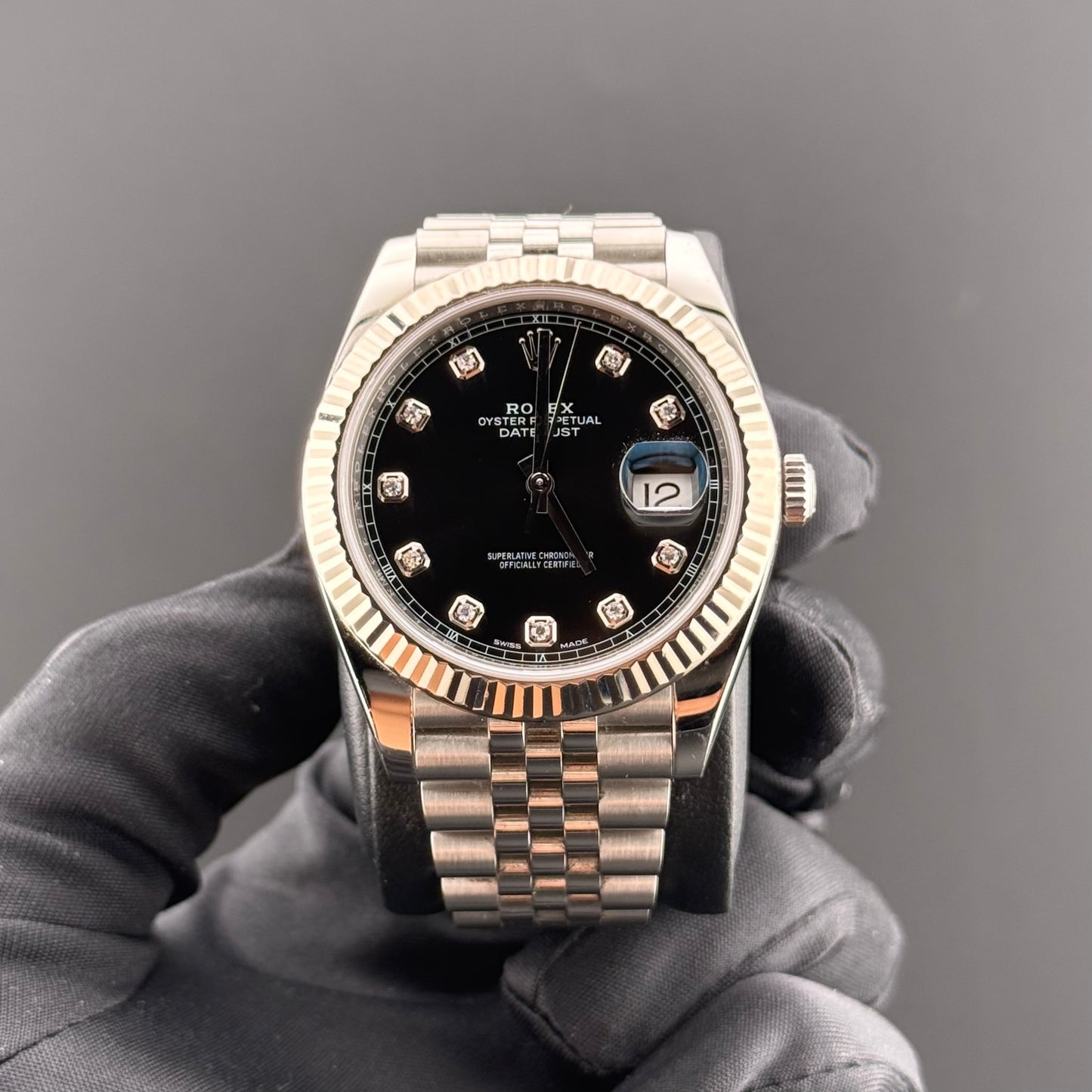Rolex Datejust 41mm Fluted Jubilee Black Diamond 126334