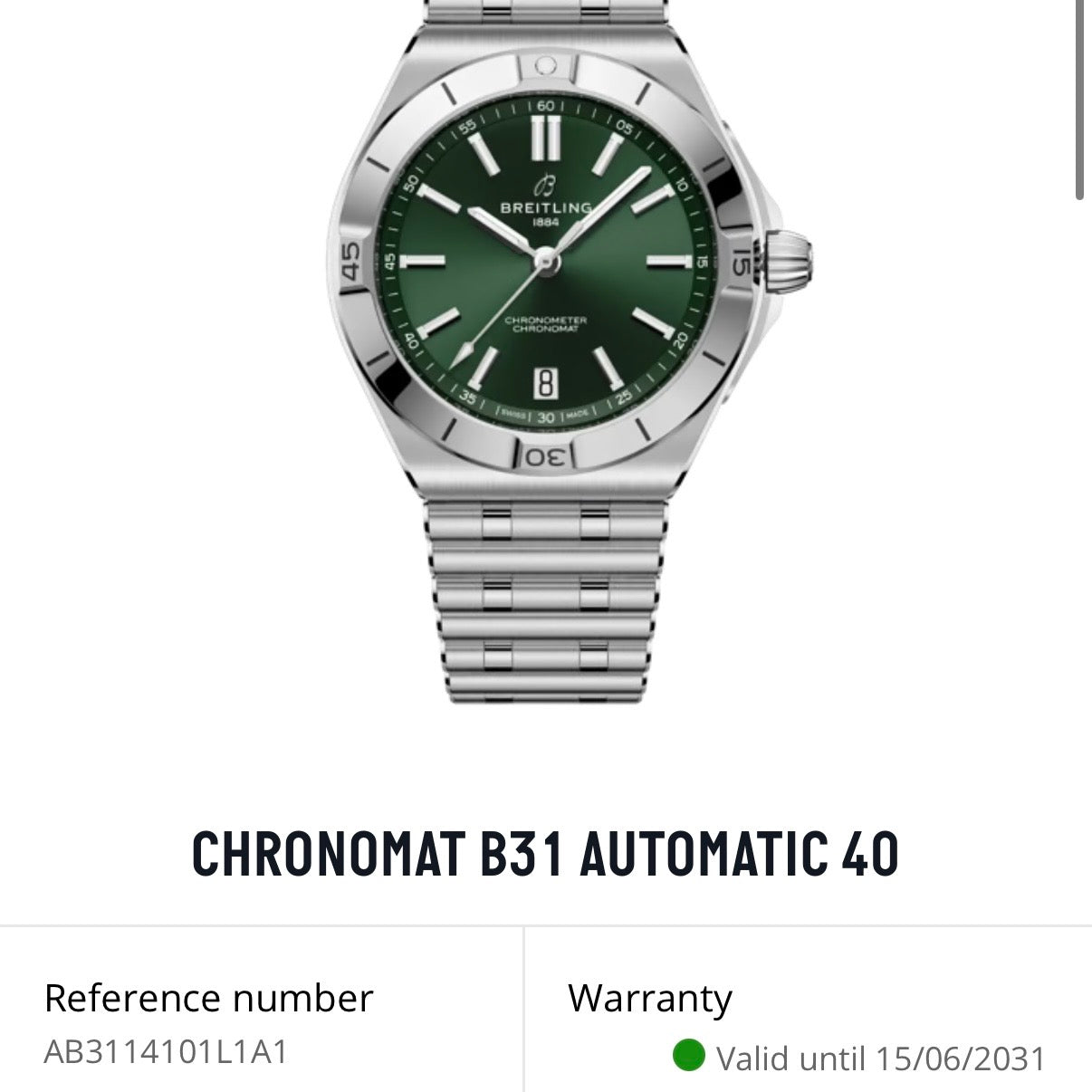 NEW Breitling Chronomat B31 Green Dial AB3114101L1A1