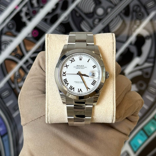 NEW Rolex DJ41 White Roman Oyster 126300