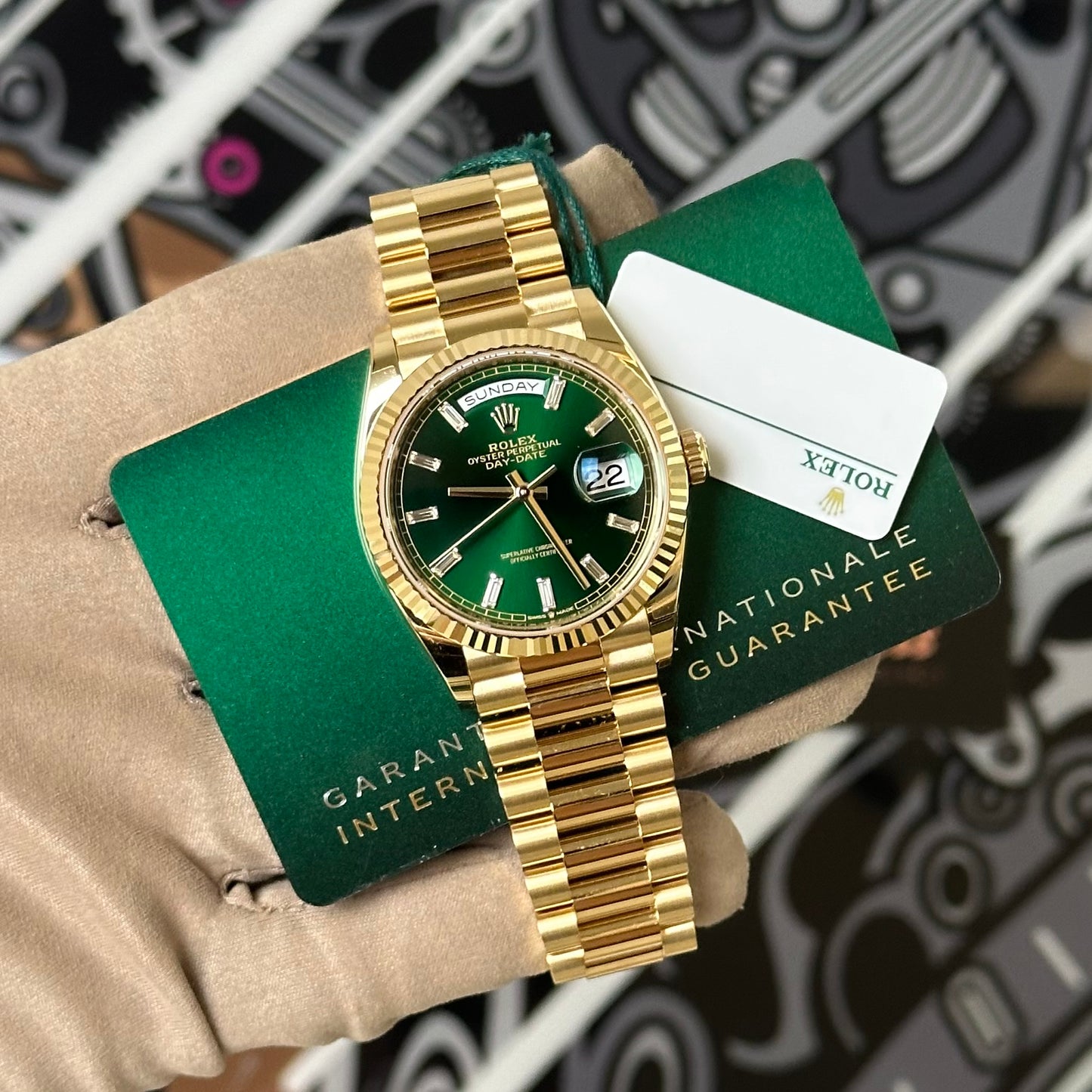 NEW Rolex DD36 Yellow Gold Green Diamond Dial 128238