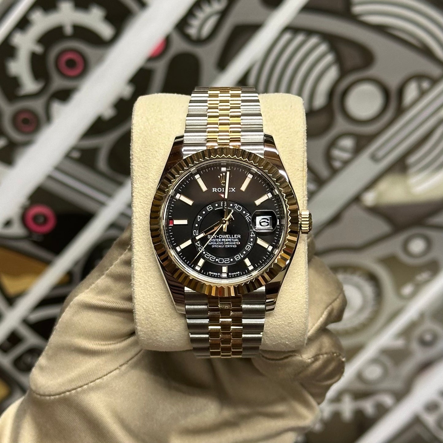 Rolex Two Tone SkyDweller Black Dial Jubilee 336933