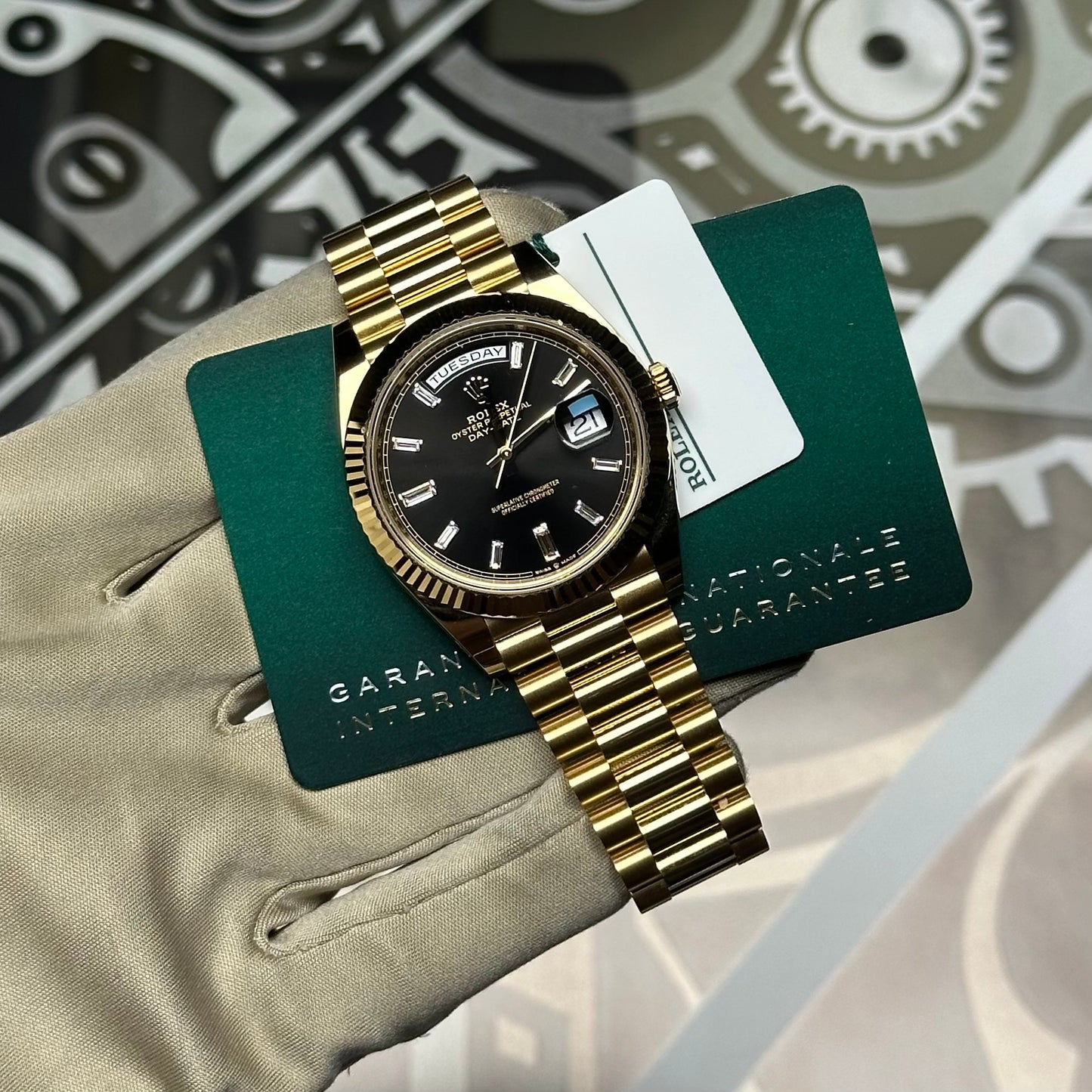 Rolex Day Date 40 Yellow Gold Black Diamond Dial 228238
